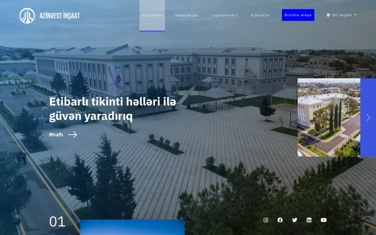 Azinvest İnşaat üçün korporativ tikinti portfolio saytı