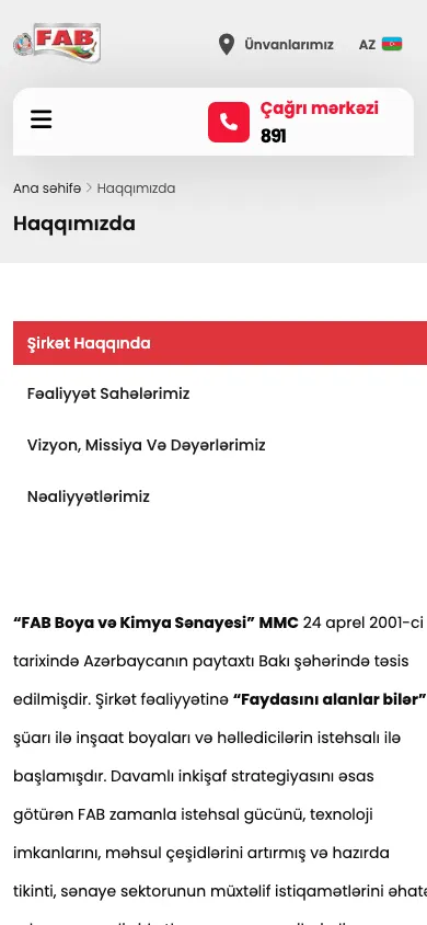 FAB Boya üçün geniş məhsul kataloqu və korporativ veb-sayt