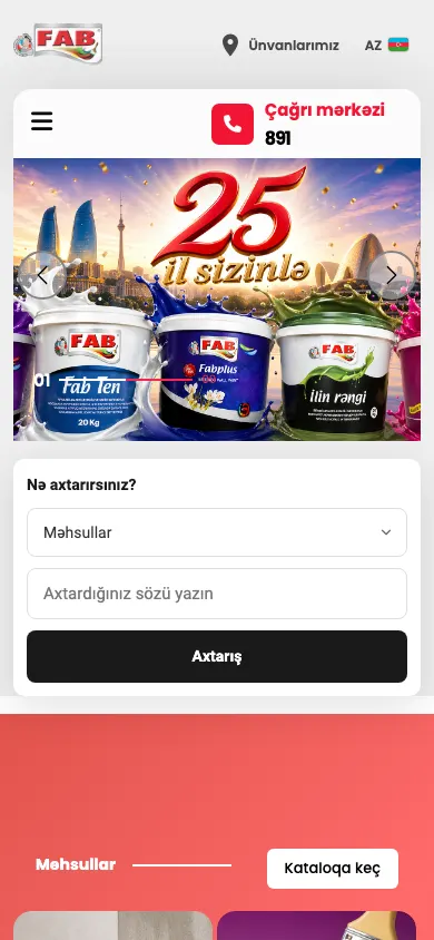 FAB Boya üçün geniş məhsul kataloqu və korporativ veb-sayt