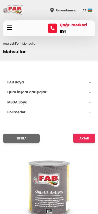 FAB Boya üçün geniş məhsul kataloqu və korporativ veb-sayt