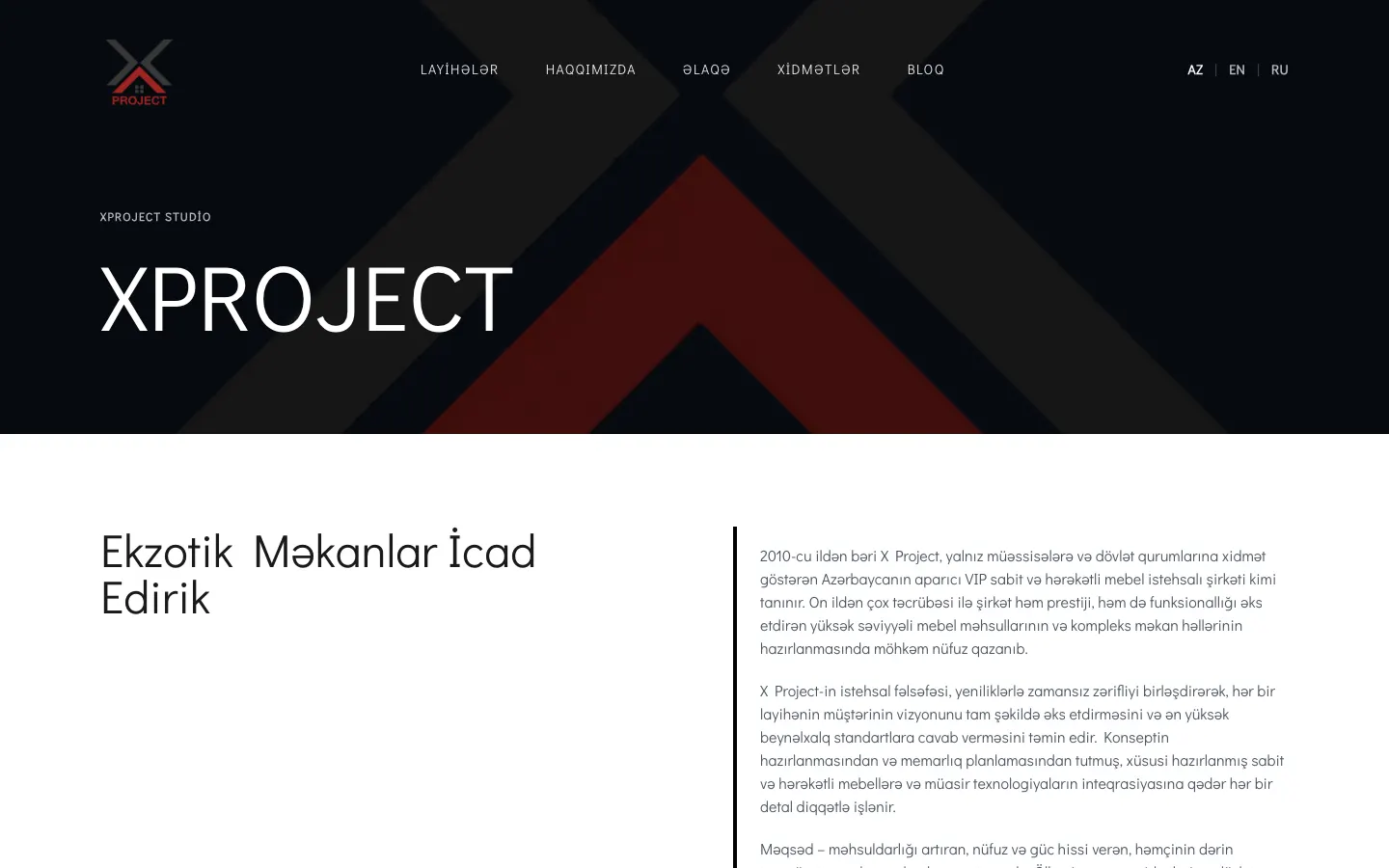 XPROJECT üçün lüks mebel istehsalı və layihə portfoliosu saytı