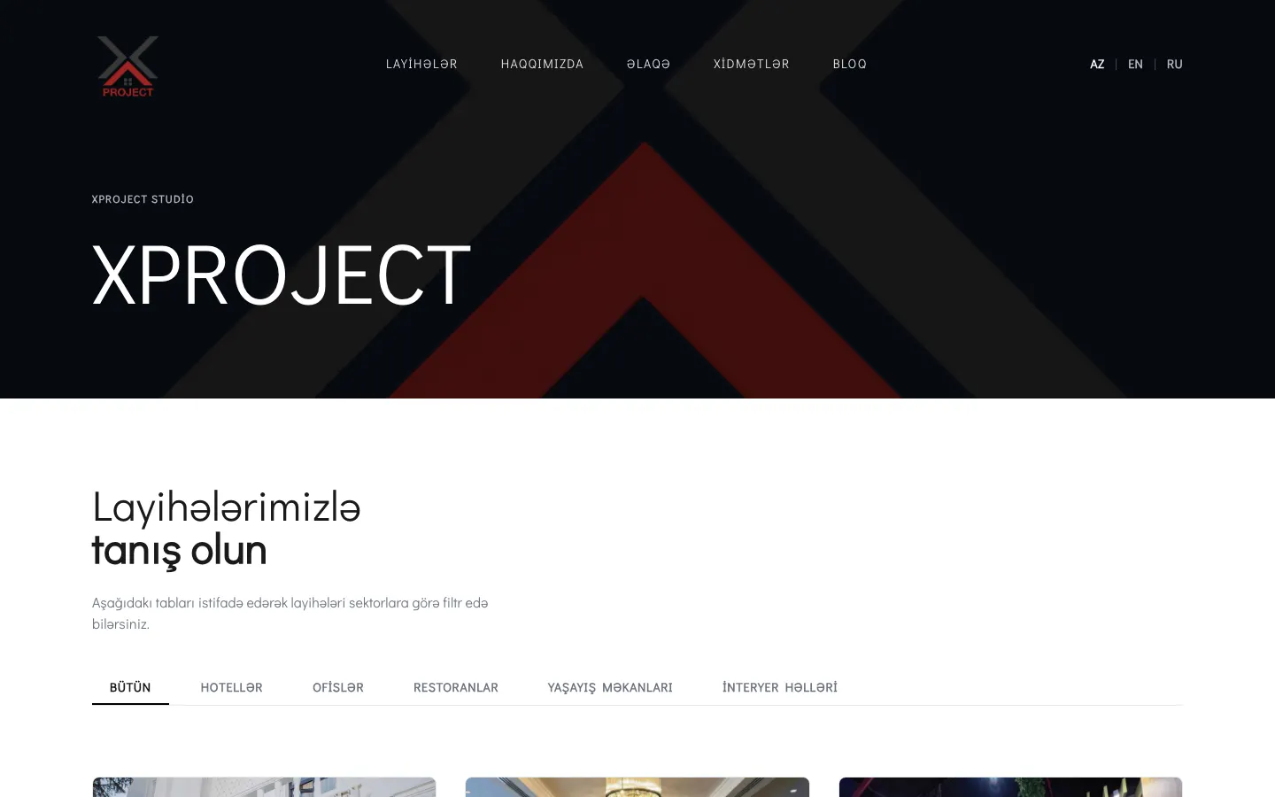 XPROJECT üçün lüks mebel istehsalı və layihə portfoliosu saytı