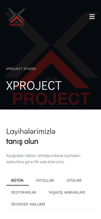 XPROJECT üçün lüks mebel istehsalı və layihə portfoliosu saytı