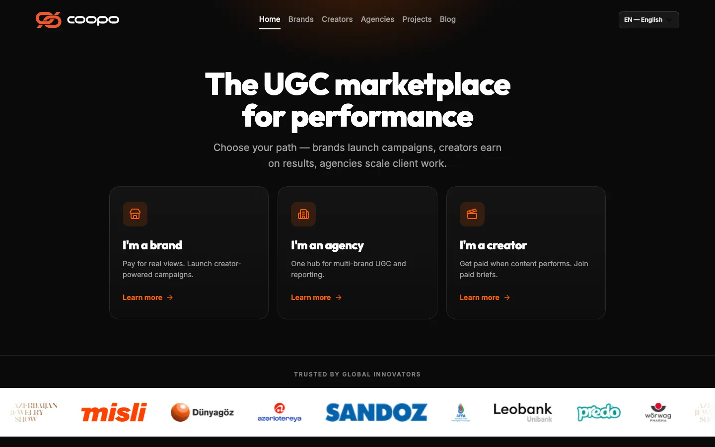 Coopo üçün UGC marketpleys platformasının hazırlanması
