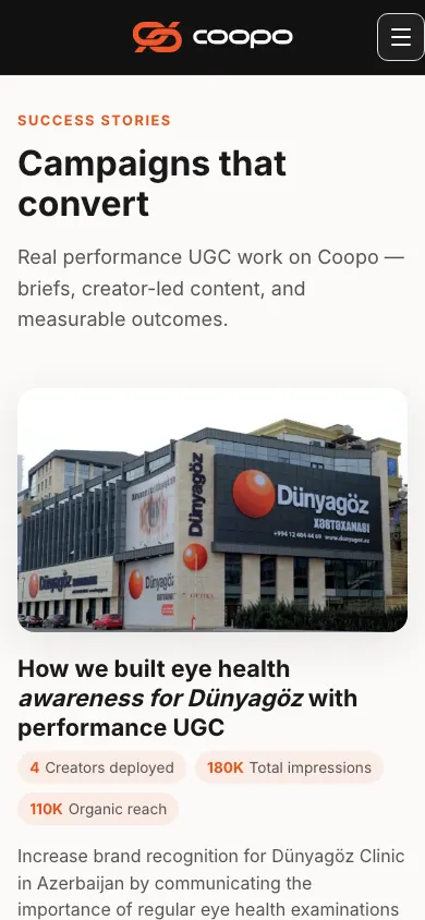 Coopo üçün UGC marketpleys platformasının hazırlanması