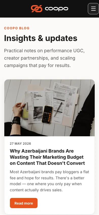 Coopo üçün UGC marketpleys platformasının hazırlanması