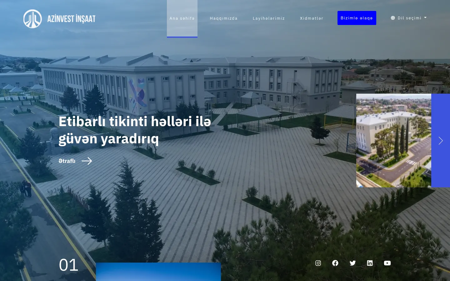 Azinvest İnşaat üçün korporativ tikinti portfolio saytı