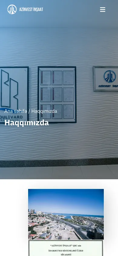 Azinvest İnşaat üçün korporativ tikinti portfolio saytı