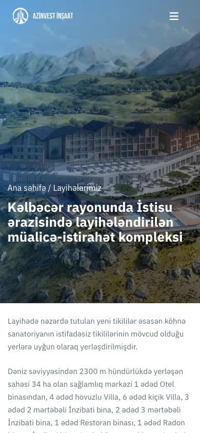 Azinvest İnşaat üçün korporativ tikinti portfolio saytı