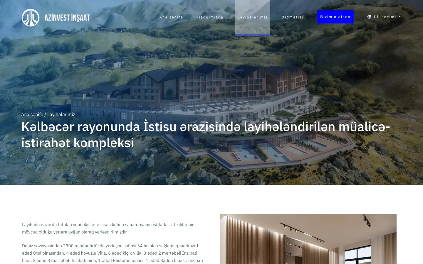 Azinvest İnşaat üçün korporativ tikinti portfolio saytı
