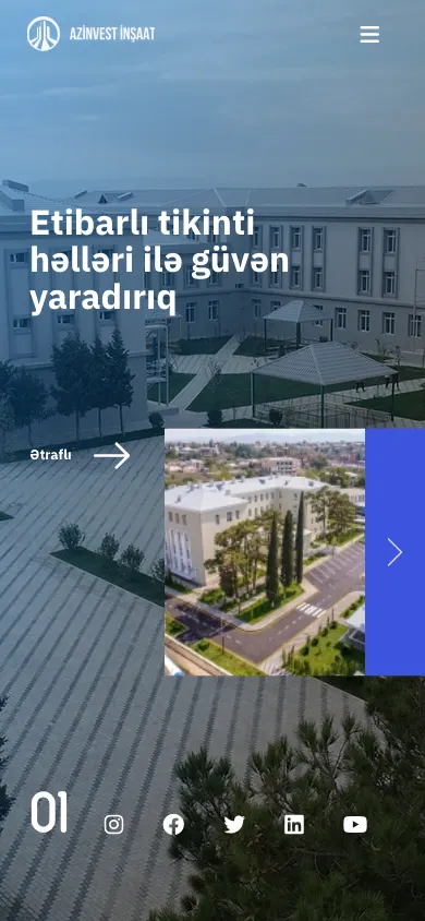 Azinvest İnşaat üçün korporativ tikinti portfolio saytı