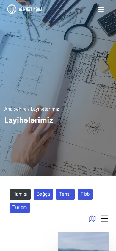 Azinvest İnşaat üçün korporativ tikinti portfolio saytı