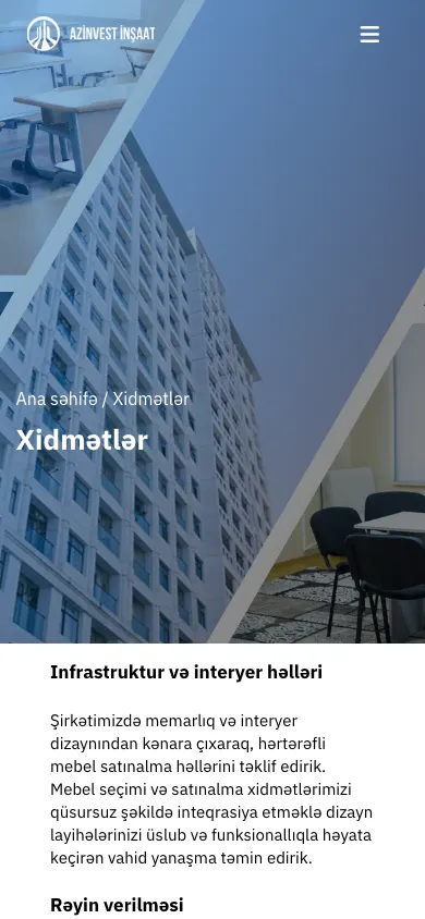 Azinvest İnşaat üçün korporativ tikinti portfolio saytı