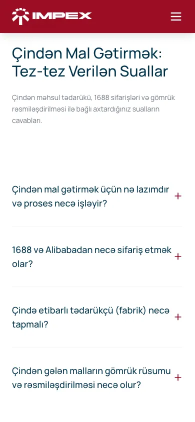 IMPEX üçün Çin-Azərbaycan B2B tədarük vebsaytı