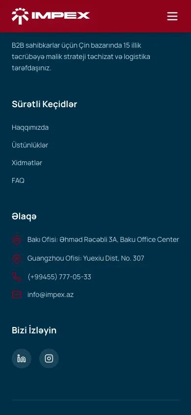 IMPEX üçün Çin-Azərbaycan B2B tədarük vebsaytı