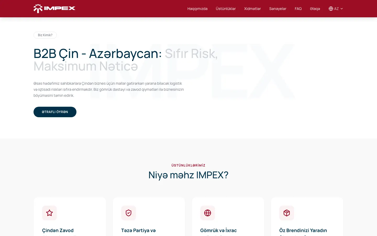 IMPEX üçün Çin-Azərbaycan B2B tədarük vebsaytı