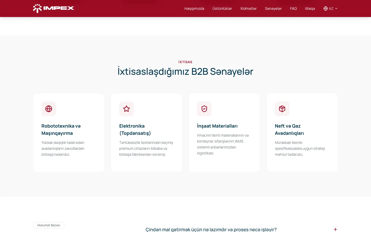 IMPEX üçün Çin-Azərbaycan B2B tədarük vebsaytı
