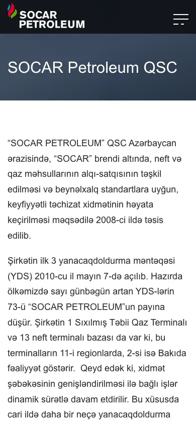 SOCAR Petroleum üçün korporativ vebsayt